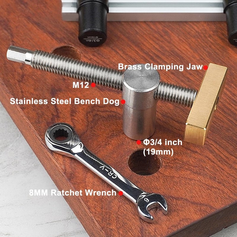 Tocool Bench Dog Clamp 3/4 Inch Dog Hole Clamp with Stainless Steel Bench Dogs for Woodworking MFT Table Workbench (2 Pack) - Image 5